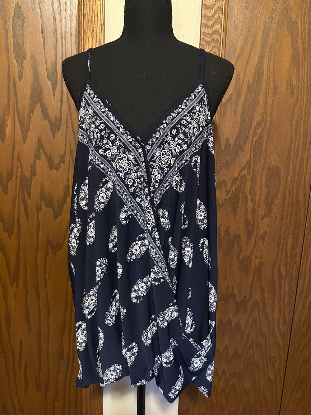 Maurices Navy and White Paisley Print Faux Wrap Camisole